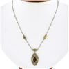 Image 8 : Antique Art Deco 14k Tri Color Gold Marquise Garnet Filigree Pendant Necklace
