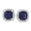 Image 1 : 18K White Gold 2.93 ctw Cushion Royal Purple Amethyst & Diamond Halo Stud Earrin