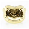 Image 7 : Vintage 14k TT Gold Pave Fancy Yellow & White Diamond Large Wide Dual Heart Ring