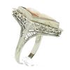 Image 7 : Antique Art Deco 14K White Gold Lozenge Shape Carved Shell Cameo Filigree Ring