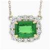 Image 4 : NEW Plat. 18k Gold GIA Cushion Tsavorite Solitaire Diamond Halo Pendant Necklace