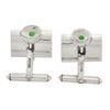 Image 3 : Vintage Astor 14K White Gold Oval Jade & Diamond Concave Rectangular Cufflinks
