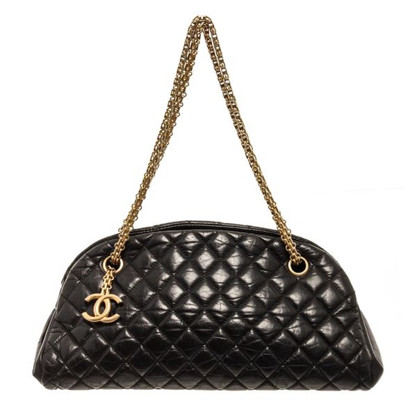 Chanel Black Leather Small Just Mademoiselle Bowling Bag