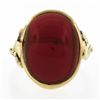 Image 4 : Antique Arts & Crafts 14K Gold Cabochon Red Stone w/ Floral Sides Solitaire Ring