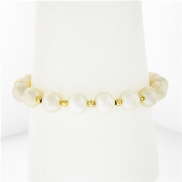 14k Yellow Gold Filigree Clasp & Polished Bead Spacers 8.5-9.4mm Pearl Bracelet