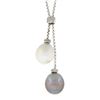Image 2 : 14k White Gold 16 Rolo Link Chain w/ Dual Pearl Drop Dangle Pendant Necklace