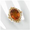 Vintage 14K Yellow Gold 12.0 ctw Large Oval Citrine Solitaire Ring w/ Floral Hal