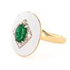 Image 2 : 0.75 ctw Emerald and 0.20 ctw Diamond 14K Yellow Gold Ring with White Enamel