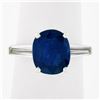 Image 1 : Platinum 4.24 ctw Gubelin NO HEAT Oval Sapphire & Baguette Diamond 3 Stone Ring