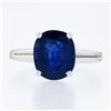 Image 4 : Platinum 4.24 ctw Gubelin NO HEAT Oval Sapphire & Baguette Diamond 3 Stone Ring