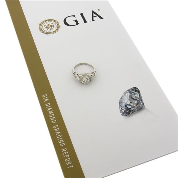 Antique Edwardian Platinum 1.5 ctw GIA European Diamond Heart Floral Filigree Ri