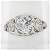 Image 2 : Antique Edwardian Platinum 1.5 ctw GIA European Diamond Heart Floral Filigree Ri