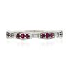 Image 4 : Unique 14k White Gold Round Ruby & Baguette Diamond Milgrain Stack Band Ring
