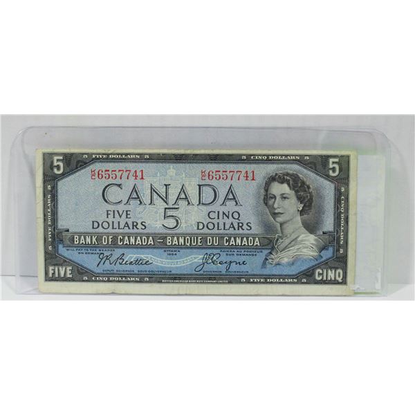 1954 CANADIAN $5 BANK NOTE NO DEVILS FACE