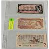 Image 1 : THE LAST 3 CANADA $2 BILLS 1954,1974,1986
