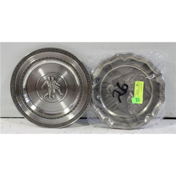 PEWTER SPORT AWARD PLATES (2)