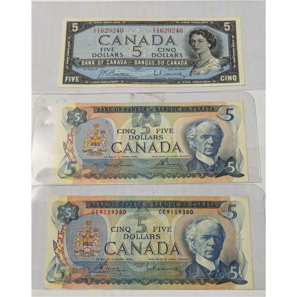 ASSORTED 1954 CANADIAN $5 CUNC BANK NOTE