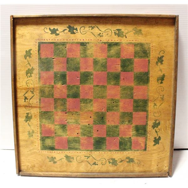 FOLK ART WOODEN CHECKER BOARD
