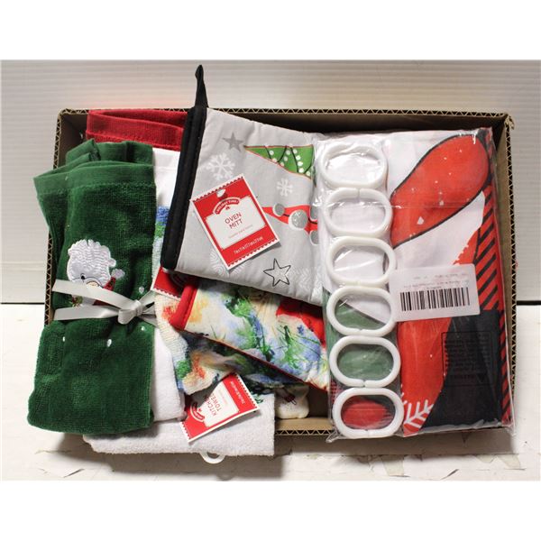 SHOWER CURTAIN & OVEN MITS & TOWELS - NEW