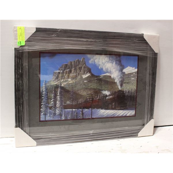 FRAMED SIGNED MOUNTIAN & TRAIN PICTURE 18"X24"