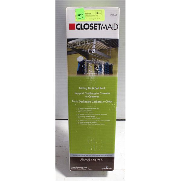 NEW CLOSET MAID SLIDING TIE AND BELT RACK