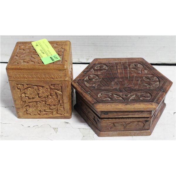 2 CARVED WOOD ESTATE VINTAGE KEEPSAKE BOXES