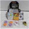 Image 1 : TIN MISC. POKEMON CARDS/DICE/COIN