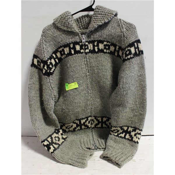 MENS XL WOOL B.C. COWICHAN SWEATER ZIP FRONT