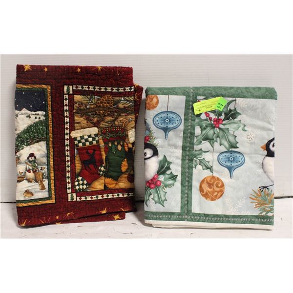2 CHRISTMAS PATCHWORK QUILT TABLECLOTH