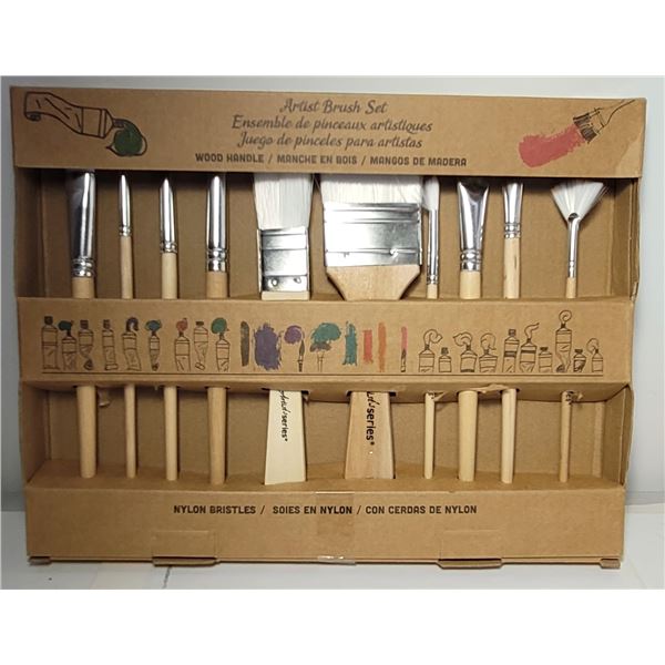 3) SET OF 10 NEW ARTIST'S BRUSHES, WOODEN