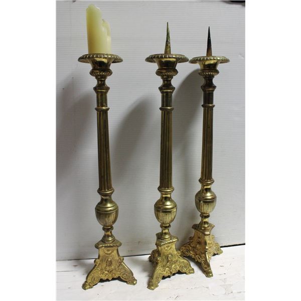 3 LARGE TALL BRASS ALTAR