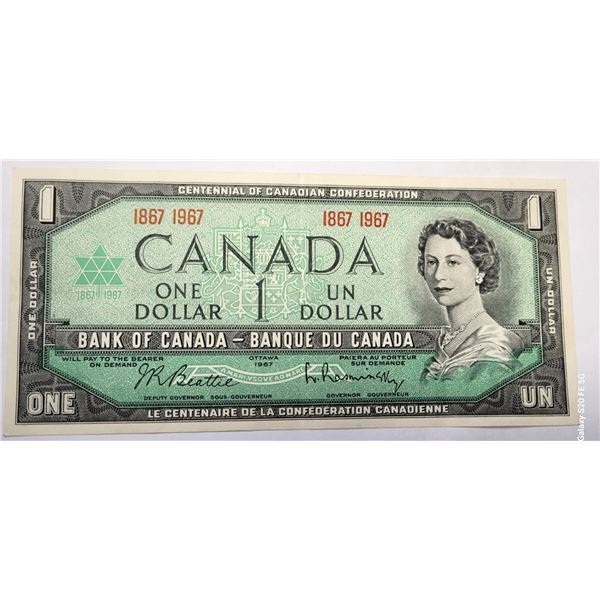 10) CANADIAN 1967 $1.00 BANKNOTE, NO S/N,
