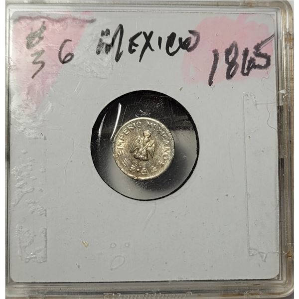 11) MEXICO 1865 MINI COIN, 90% SILVER.