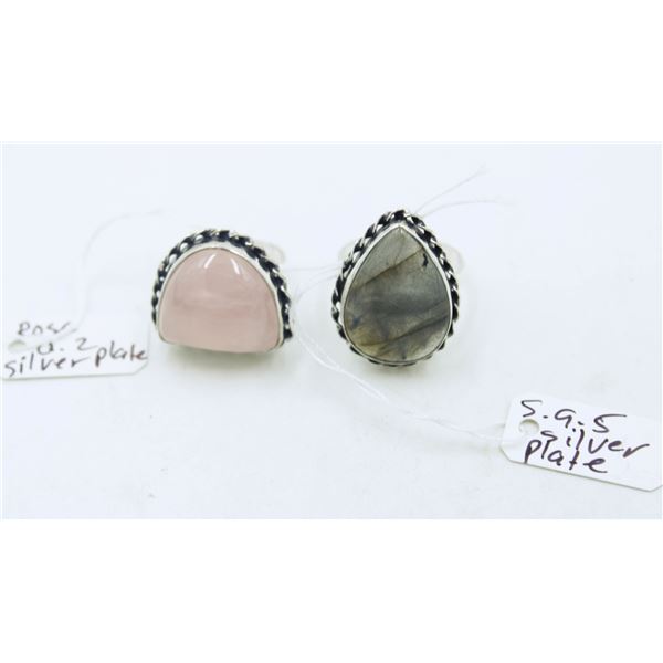 #94-NATURAL ROSE QZ & LABRADORITE RINGS