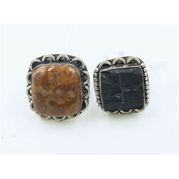 #98-NATURAL BLACK TOURMALINE & OCEAN JASPER RINGS