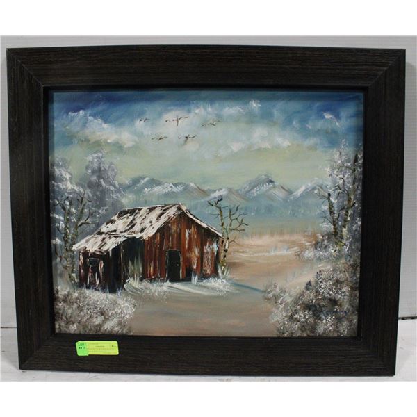 ORIGINAL BY R. RAMEY RUSTIC WINTER SCENE 25 X 21"