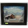 Image 1 : ORIGINAL BY R. RAMEY RUSTIC WINTER SCENE 25 X 21"