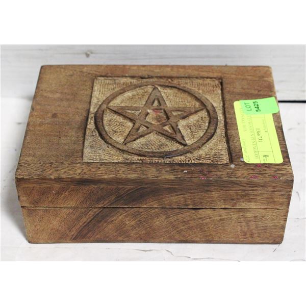CARVED WOODEN PENTAGRAM KEEPSAKE BOX