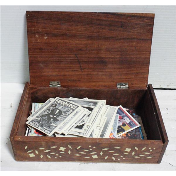 INLAID BOX FULL OF VINTAGE FREAK SHOW CARDS