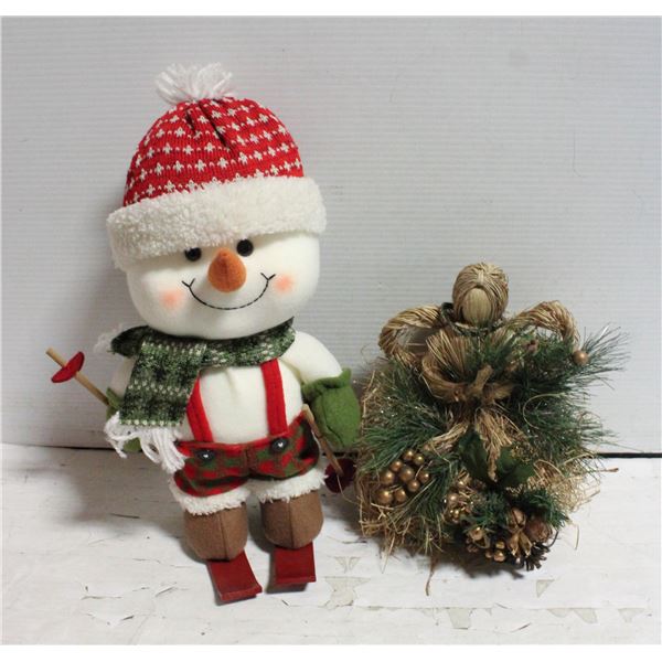 16" SNOWMAN ON SKIS,HANDCRAFTED WICKER