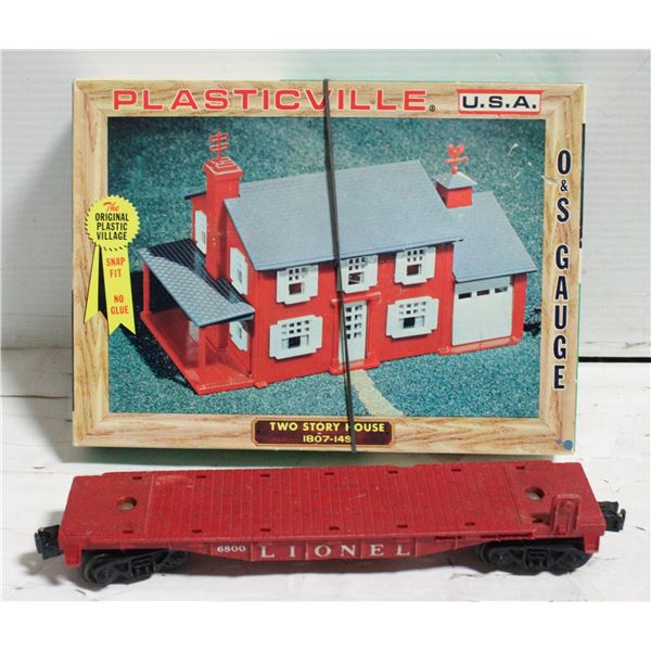 O&S SCALE TWO STORY HOUSE MODEL & LIONEL FLAT CAR