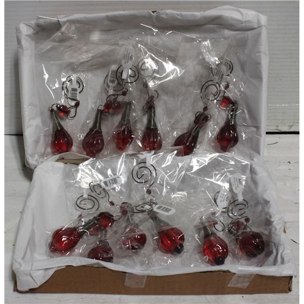 12 RED GLASS DROPS 5" EACH