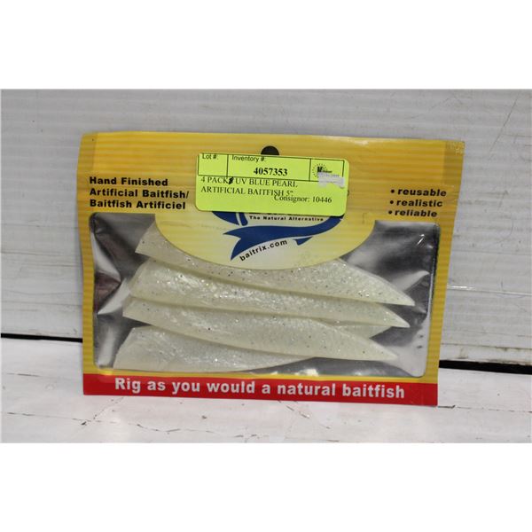 4 PACK UV BLUE PEARL ARTIFICIAL BAITFISH 5"