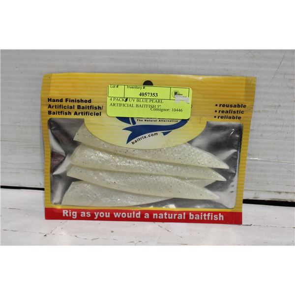 4 PACK UV BLUE PEARL ARTIFICIAL BAITFISH 5"