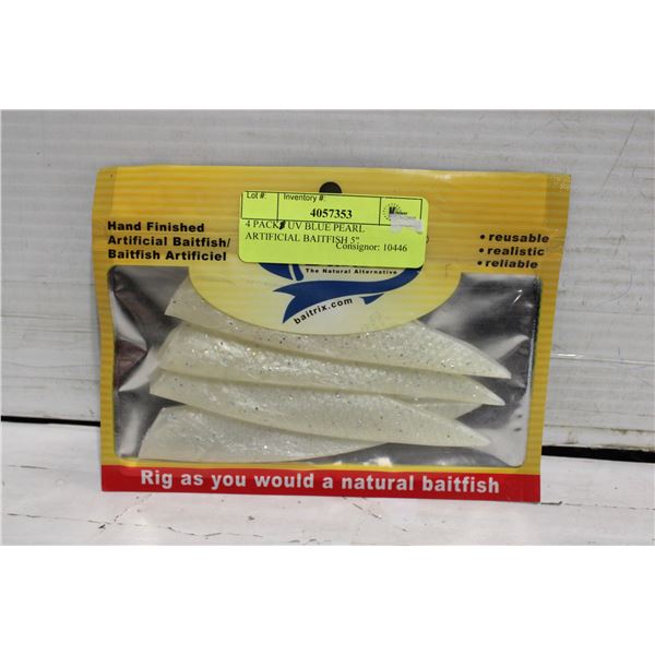 4 PACK UV BLUE PEARL ARTIFICIAL BAITFISH 5"