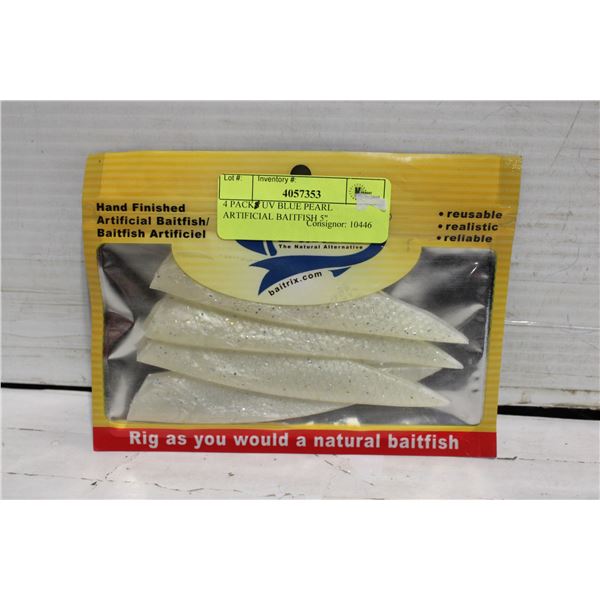 4 PACK UV BLUE PEARL ARTIFICIAL BAITFISH 5"