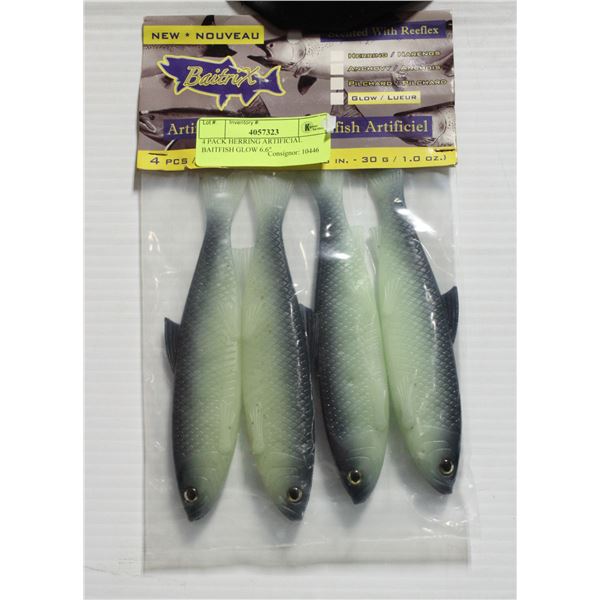 4 PACK HERRING ARTIFICIAL BAITFISH GLOW 6.6"