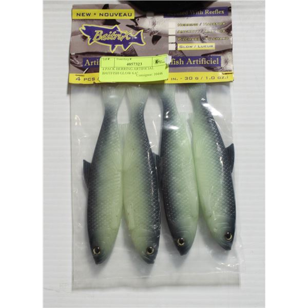 4 PACK HERRING ARTIFICIAL BAITFISH GLOW 6.6"