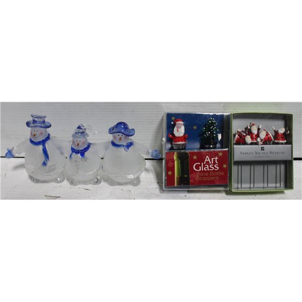 GLASS SNOWMAN TRIO PLUS NEW CHRISTMAS APPY &