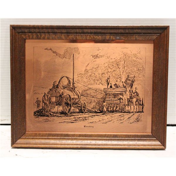 COPPER ETCHED PIC. SIGNED A. LANGFORD "THRESHING"